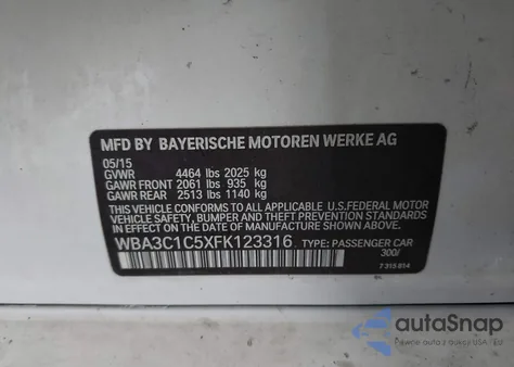 2015 BMW 328I from USA, damaged, VIN WBA3C1C5XFK123316